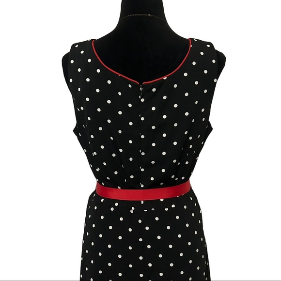 STUDIO I Vintage Black/White Polka Dot Tie Waist Fit & Flare Dress - Picture 6 of 10